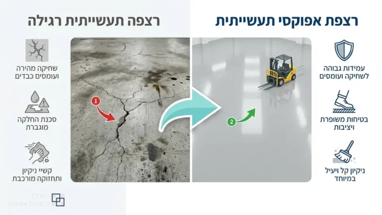 רצפת אפוקסי במפעל תעשייתי עם מלגזה