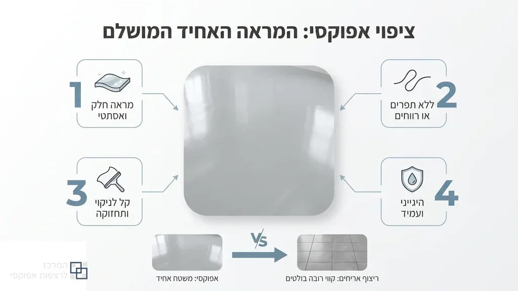 נוצר על ידי מודל בינה מלאכותית Gemini Pro רצפת אפוקסי לדירה בעיצוב מודרני וחלק