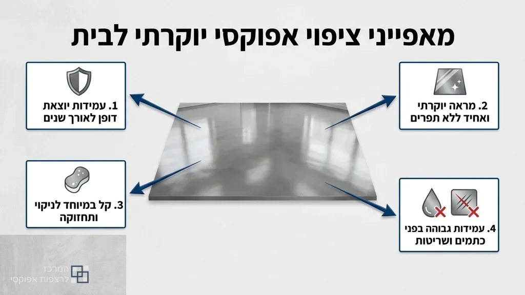 נוצר על ידי מודל בינה מלאכותית Gemini Pro סלון מודרני עם רצפת אפוקסי דקורטיבית מבריקה ללא חיבורים