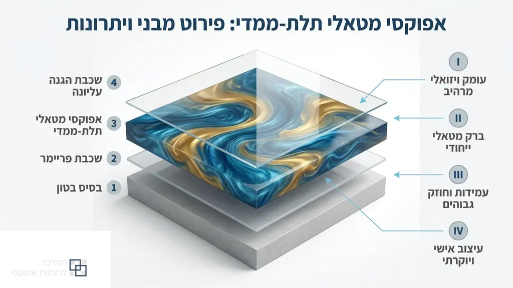 נוצר על ידי מודל בינה מלאכותית Gemini Pro רצפת אפוקסי מטאלית תלת ממדית בחלל יוקרתי