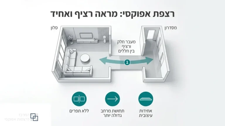 רצפת אפוקסי חלקה ומבריקה בחלל מגורים מודרני המחברת בין הסלון למסדרון