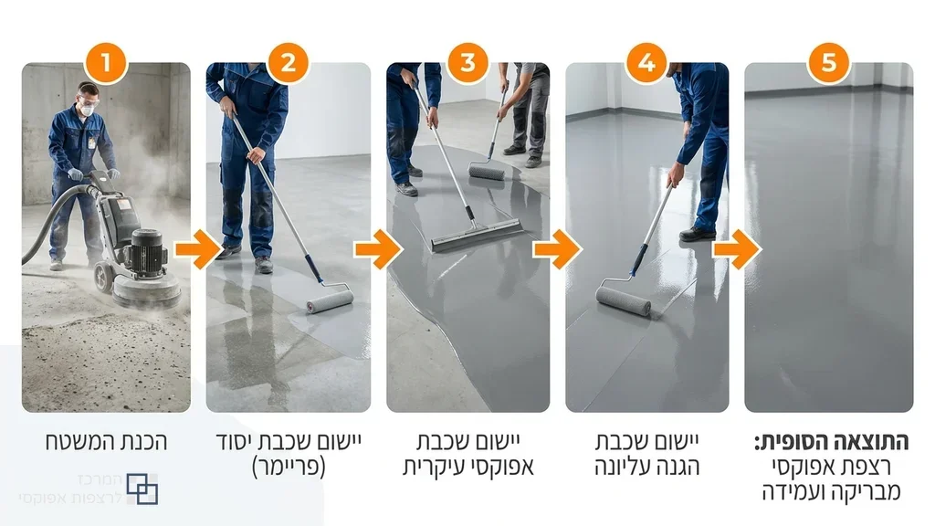 צוות מקצועי מבצע יציקת ציפוי אפוקסי על רצפת בטון