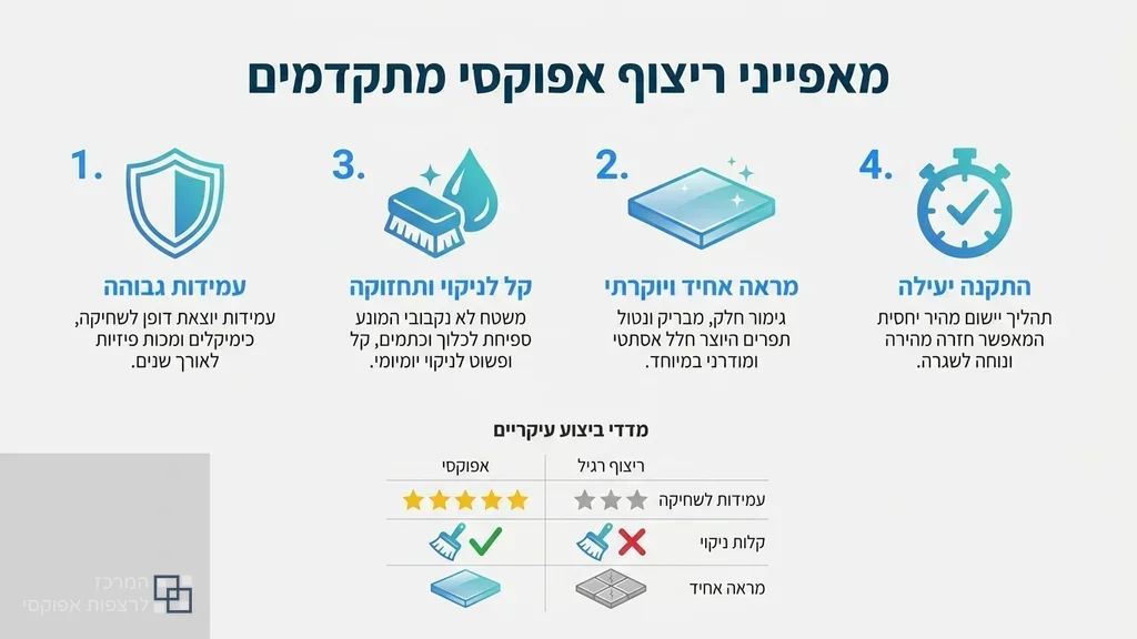 רצפת אפוקסי מבריקה וחלקה בחלל מודרני