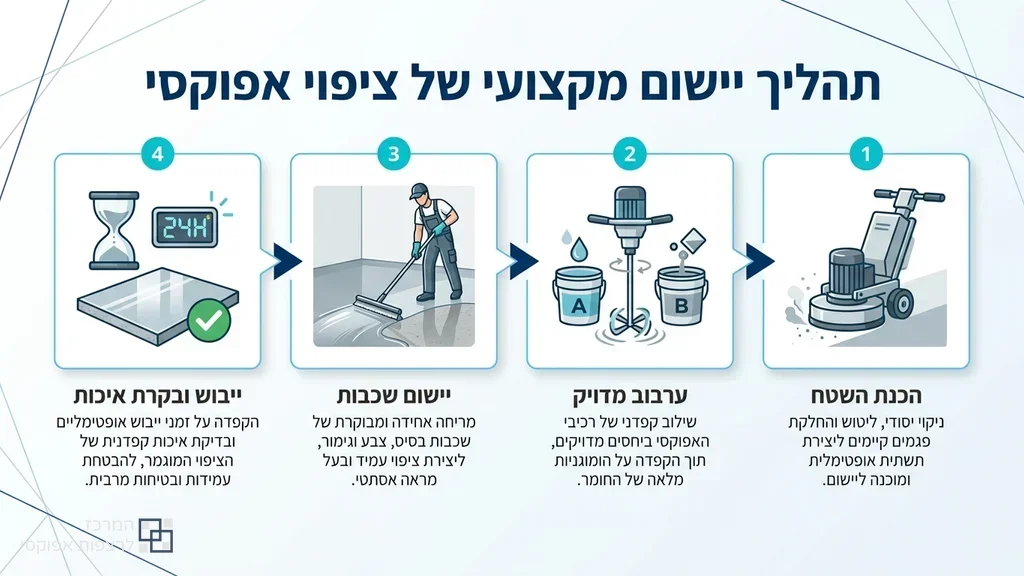 תהליך מקצועי של יישום ציפוי אפוקסי על רצפת בטון