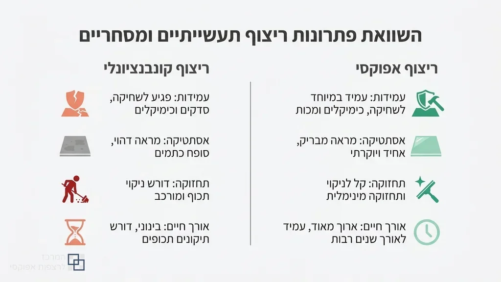 רצפת אפוקסי מבריקה בחלל מסחרי המדגישה עמידות וקלות תחזוקה