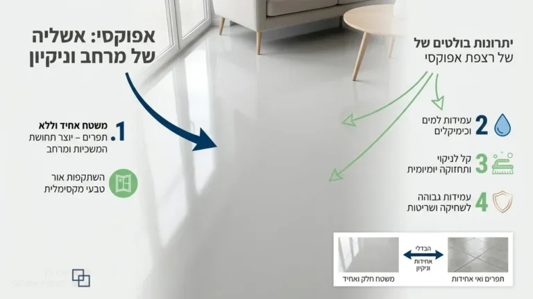רצפת אפוקסי מבריקה בסלון מודרני ברמת השרון