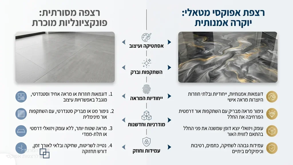 רצפת אפוקסי מטאלית בעיצוב יוקרתי לבית