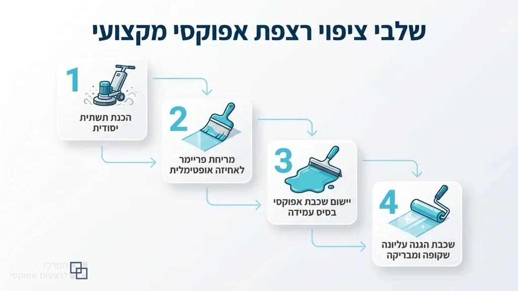 איש מקצוע מבצע יישום של ציפוי אפוקסי על רצפת בטון