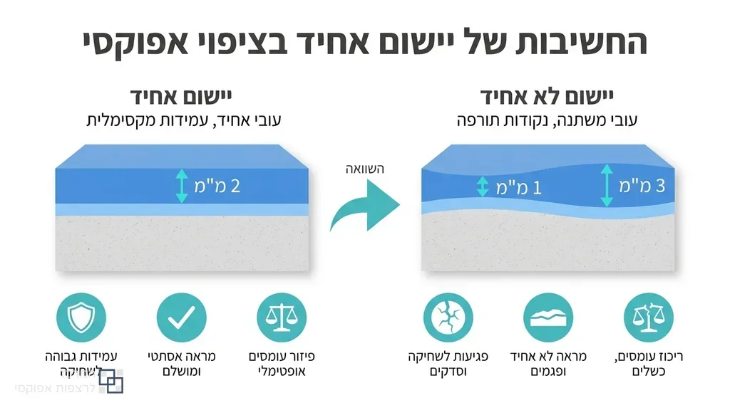 איש מקצוע מיומן מיישם חומר פולימרי נוזלי על גבי רצפה באמצעות מגב ייעודי