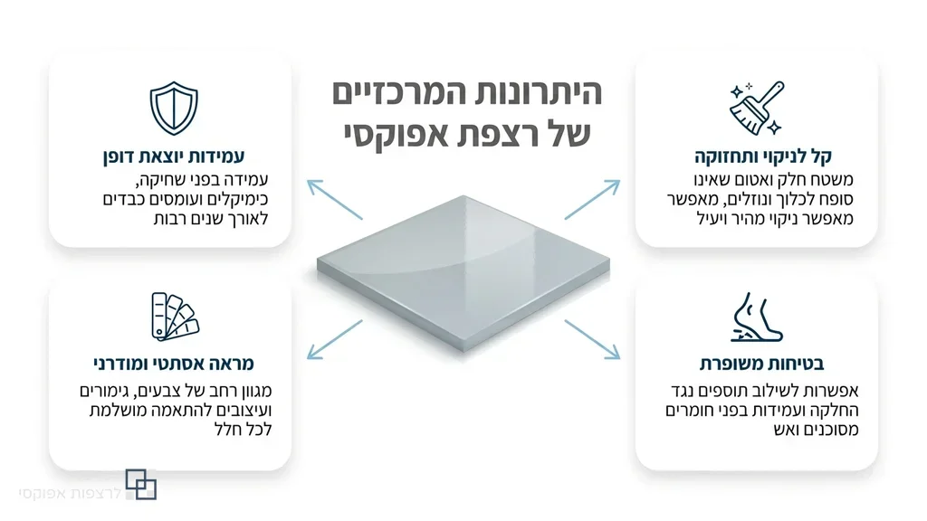 רצפת אפוקסי חלקה ומבריקה בחלל מסחרי או תעשייתי נקי
