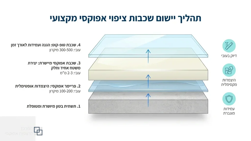 איש מקצוע מיישם ציפוי אפוקסי על רצפה קיימת באמצעות כלי פילוס