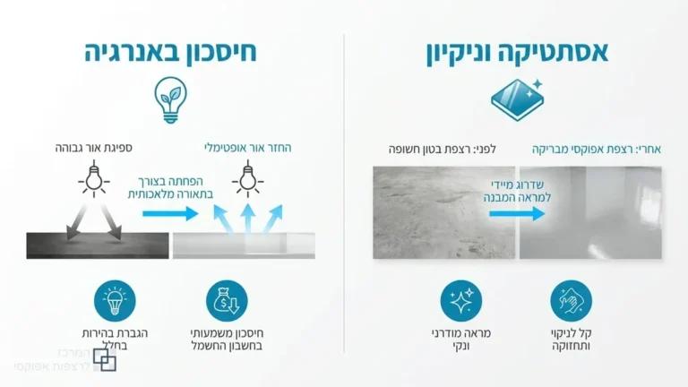 רצפת אפוקסי מבריקה ועמידה בחלל תעשייתי בבית שאן