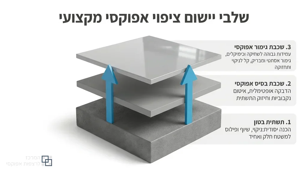צוות מקצועי מיישם ציפוי אפוקסי על רצפת בטון תעשייתית