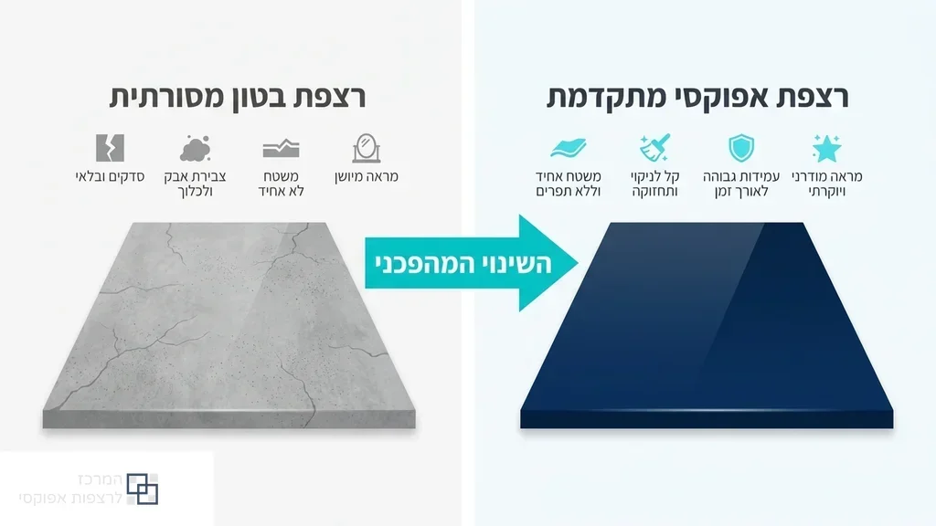 משטח אפוקסי עמיד ללא תפרים לעומת ריצוף ישן