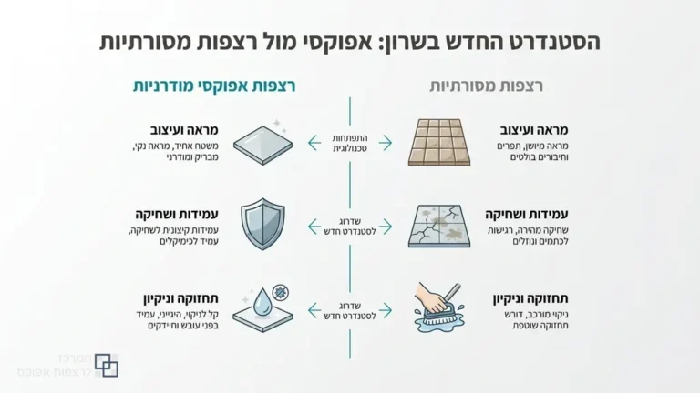 רצפת אפוקסי מבריקה ויוקרתית בחלל משרדים מודרני באזור השרון