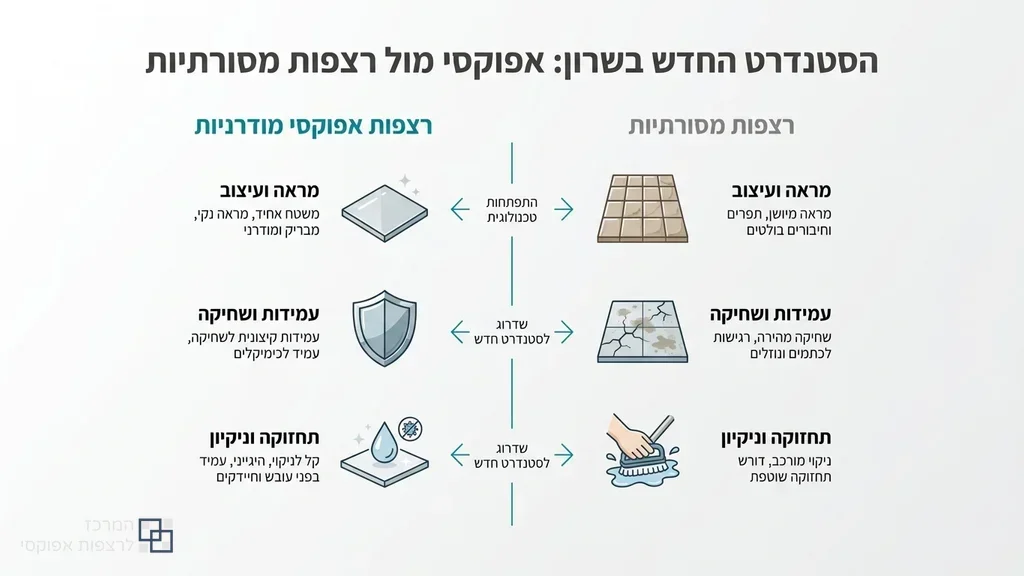 רצפת אפוקסי מבריקה ויוקרתית בחלל משרדים מודרני באזור השרון