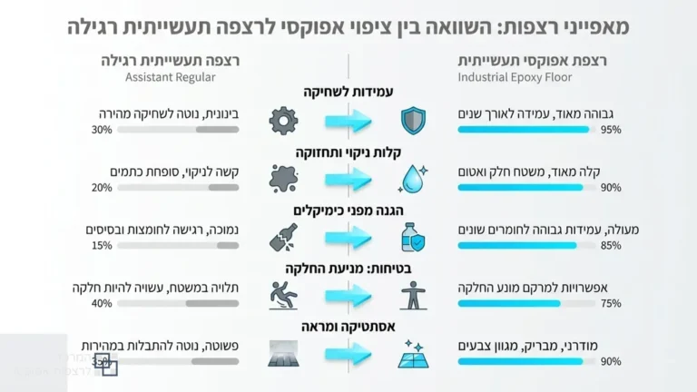 רצפת אפוקסי מבריקה ועמידה בחלל תעשייתי בפתח תקוה