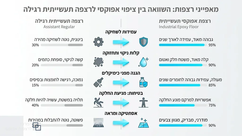 רצפת אפוקסי מבריקה ועמידה בחלל תעשייתי בפתח תקוה
