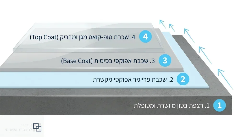 צוות מקצועי מיישם שכבות של רצפת אפוקסי