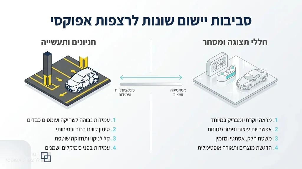 יישום ציפוי אפוקסי בחניון תת קרקעי לעומת אולם תצוגה