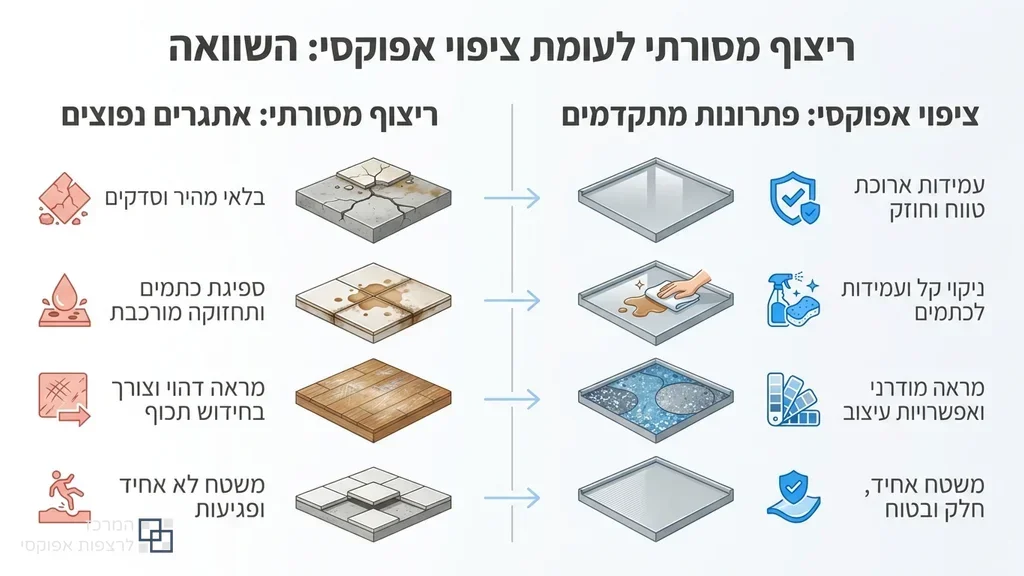 השוואה בין בטון שחוק לרצפת אפוקסי חלקה