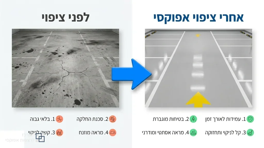 רצפת חניון עם ציפוי אפוקסי מבריק ועמיד