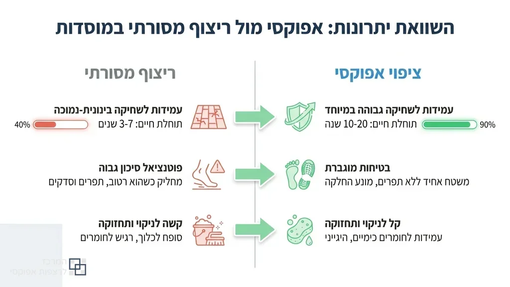רצפת אפוקסי מבריקה ובטוחה במסדרון של מוסד ציבורי