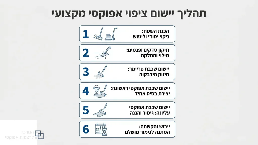 איש מקצוע מנוסה מיישם צבע אפוקסי על רצפת בטון