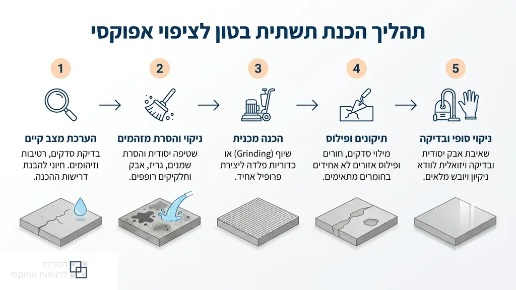 הכנת תשתית בטון לפני יישום ציפוי אפוקסי